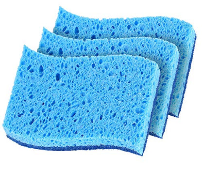 Superio Non-Scratch Cellulose Sponge Kitchen Scrub Sponges with Scouring Pad Set, Good for Non-Stick Cookware Frying Pan, Pot, Counter Top, Sink Scrubbing, Kitchen Scrubbers, Pack of 3, Blue - color: Blue, size: 3-pack
