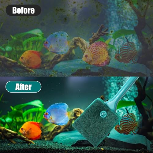 AQUANEAT Fish Tank Cleaning Tools, Aquarium Double Sided Sponge Brush, Algae Scraper Cleaner with Long Handle - size: 1pc