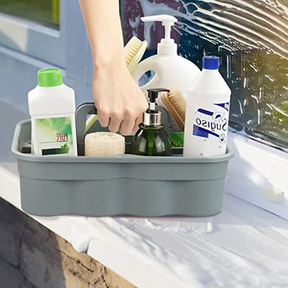 Kekow 4-Pack Plastic Storage Caddy, Carry Caddy with Handle, Gray | Portable Handle, Dual Compartment Design, Fits Tall Spray Bottles, Durable Plastic, for Home Hotel Restaurant Office