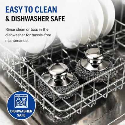 Steel Wool Scrubber, 10-Pack Stainless Steel Scrubber Pads with Handle - The Ultimate Scouring Solution for Rust, Stubborn Messes on Cookware, Grill, Oven & Kitchen Sinks - size: 2 Handle+8 Pads