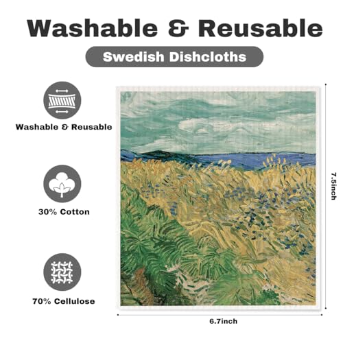 5 Pcs Oil Painting Swedish Dishcloths, Tree & Flower Swedish Dishcloth, Classic Art Dish Cloths for Drying Dishes, Reusable Cleaning Cloths, Housewarming Gifts for Women 1 - color: Lm 03422