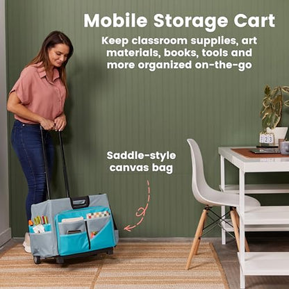 ECR4Kids Universal Rolling Cart with Canvas Organizer Bag, Mobile Storage, Turquoise/Grey - color: Turquoise/Grey