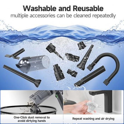 Car Vacuum Portable Cordless, Small Handheld Vacuum Cleaner with 24000PA High Power Suction, Mini Vacuum Cordless Rechargeable with One-Touch Empty, 10-in-1 Hand Vac for Car Home Office Dust