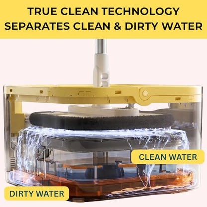 True & Tidy® TrueClean Spin Mop 2.0 w/Detachable Inner Bucket, Self Standing, Separates Clean and Dirty Water, Foldable Square Mop Head, Triple Jet Stream w/Hidden Brush, Replaceable 2pc Pads - size: Mop & Bucket w/ 2 Mop Pads