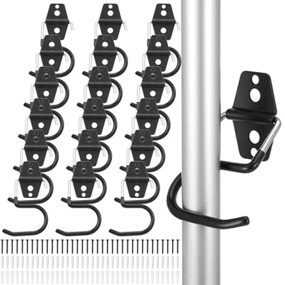 18 Pack Broom Holder Wall Mount - Tool Hangers Garage Wall Hanging Organizer - Heavy Duty Metal Large S Hooks for Mop Shovel Rake Shed Garden Lawn Yard Handle Tools Organization (Black)