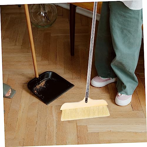 Ipetboom Natural Bristle Broom Soft Floor Brush Stainless Steel Pole Home Cleaning Tool - color: Khaki
