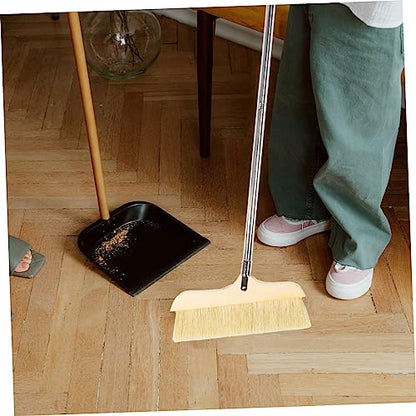 Ipetboom Natural Bristle Broom Soft Floor Brush Stainless Steel Pole Home Cleaning Tool - color: Khaki