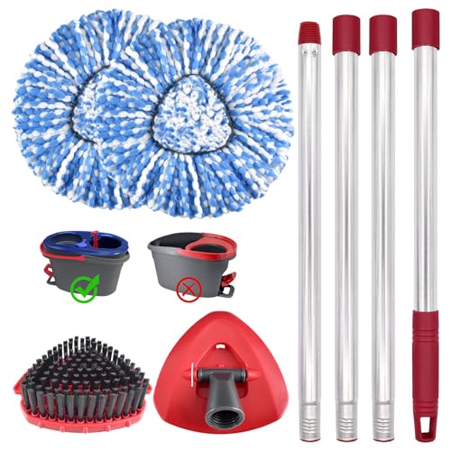 Mop Heads Replacements,Mop Handle,Scrub Brush,Base for Ocedar Rinseclean 2 Tank,Include 2 Microfiber Mops Replace Head,30-58" Adjustable Mop Stick,1 Scrubber Head,1 Spin Base,Bucket not Included - color: Blue & Silver