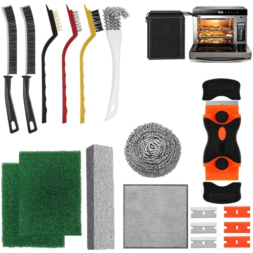 Heavy Duty Oven Cleaner Tools, 12 Pcs Oven Cleaning Accessories, Oven Cleaning Kit with Crevice Cleaning Brush, Razor Blade Scraper, Steel Wool Scrubber, Scrub Sponges, Pumice Stone, Cleaning Rags