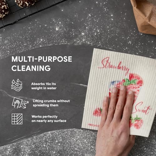 RECYCO Swedish Dishcloths for Kitchen | 6 Pack Cocktails Washable Dish Rags | Cellulose Reusable Cleaning Paper Towels | Absorbent Counter Dish Cloth Sponge Kitchen Wipes, 8" L x 7" W - color: Cocktails - 6 Pack