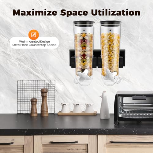 Wall-mounted Food Dispenser, 3L 2 Buckets Coffee Bean Candy Rice Dispenser, Dry Food Dispenser Cereal Dispenser Grain Storage Dispenser for Home, Kitchen, Countertop, Cutlery Rack (Black) - color: Black