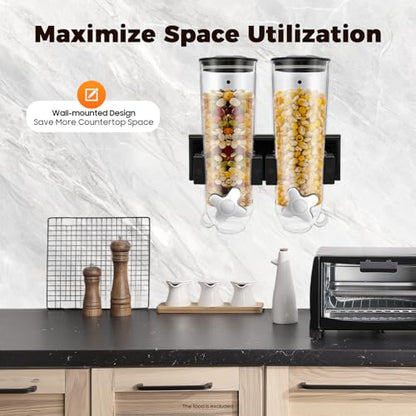 Wall-mounted Food Dispenser, 3L 2 Buckets Coffee Bean Candy Rice Dispenser, Dry Food Dispenser Cereal Dispenser Grain Storage Dispenser for Home, Kitchen, Countertop, Cutlery Rack (Black) - color: Black