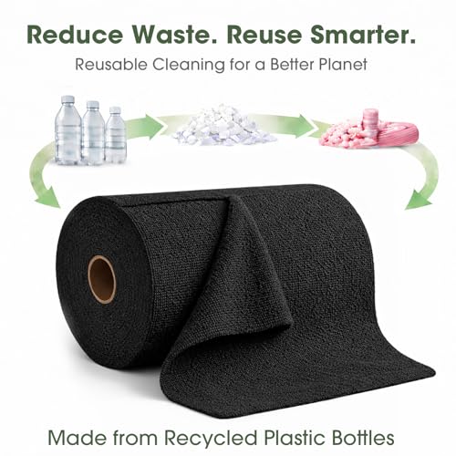 Microfiber Cleaning Cloth Roll - 100 Pack Tear Away Microfiber Paper Towels, Reusable, Washable, Scratch-Free, Kitchen Towels for Car, Home, Kitchen, Glass, Dishes (Black) - color: Black