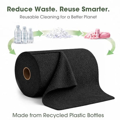 Microfiber Cleaning Cloth Roll - 100 Pack Tear Away Microfiber Paper Towels, Reusable, Washable, Scratch-Free, Kitchen Towels for Car, Home, Kitchen, Glass, Dishes (Black) - color: Black