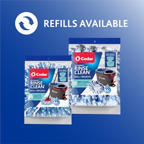 O-Cedar RinseClean Spin Mop & Bucket System + 2 Extra Mop Heads | Clean with Water | Removes 99% of Bacteria - color: Rinseclean Spin Mop & Bucket + 2 Extra Refills