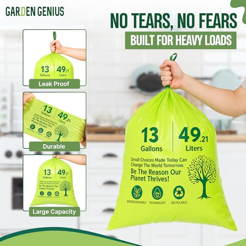 Biodegradable 13-Gallon Kitchen Waste Bags (50-Pack) | Strong, Heavy-Duty Tall Trash Bags w/Drawstring | Fits Most Standard 13-Gallon (49.21 L) Cans | Eco-Friendly D2W, 30 Microns Thick, 29.5" x 24" - style: 13-Gallon Bags (50-Pack)