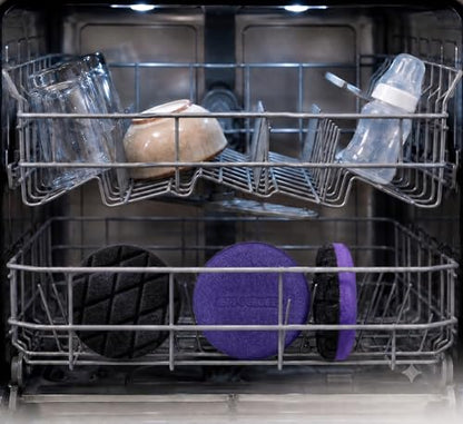Jetz-Scrubz Scratch-Free Kitchen Scrubber Sponge – Dual Sided Non-Scratch Dish Cleaning Sponge for Cookware, Dishes & Kitchen Surfaces – Odor Resistant, Reusable – Round Scrub Sponges (3 Pack, Purple) - color: Purple