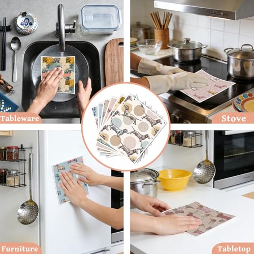 Reusable Swedish Dishcloths for Kitchen, 6 Pack Cute Dachshund Gifts Dish Cloths, Absorbent Dog Pattern Cellulose Cleaning Towels Wipes for Cooking Home Decor Housewarming Gift - style: Dachshund