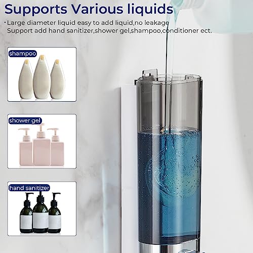 Pollock Shampoo and Conditioner Dispenser Wall Mounted, Shower Soap Dispenser 2 Chamber No Drill, Shampoo Dispenser for Shower, Body Wash Dispenser for Bathroom, Large Capacity, (Silver DG1 Chamber) - color: Silver Dg1 Chamber