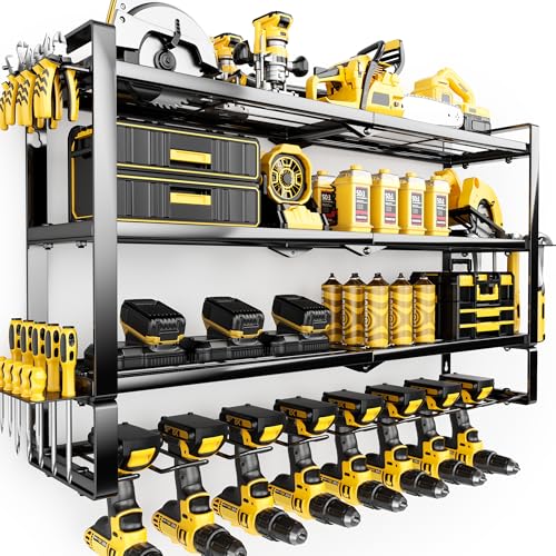 4 Layers Extra Tall Power Tool Organizer Wall Mount Loads 400lbs,Heavy Duty Metal Battery Tool Rack with 8 Cordless Drill Holders,Tool Storage Shelf For Workshop,Garage,Warehouse,Gifts for Men,Husband - color: 8 Slots 4 Layers