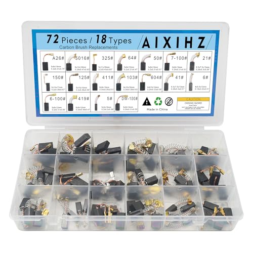 72 PCS Carbon Brushes Set, 18 Sizes Motor Brushes by Size Replacement for Power Tools, Universal Carbon Brush Kit Compatible with Electric Hammer Drills, Angle Grinders, Circular Saws