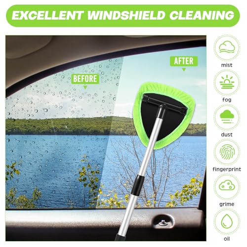 Potchen 8 Pcs Car Windshield Cleaner Tool Kit with Extendable Handle, Microfiber Towel Pads, Brush, Empty Spray Bottle for Auto Glass Wiper Suvs Rvs & Home Windows (Green) - color: Green
