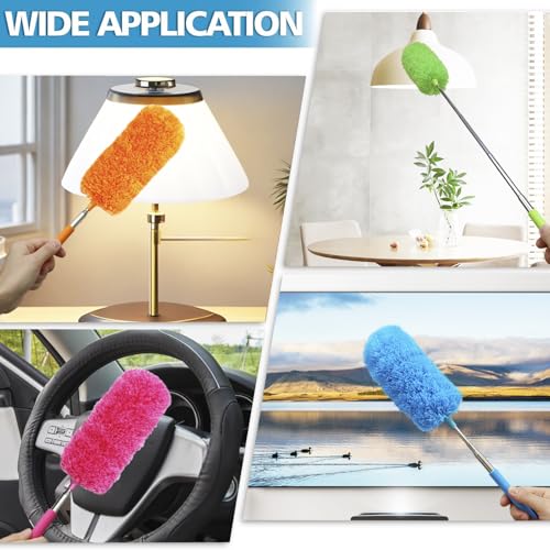 4 Pcs Washable Microfiber Feather Duster, with Extendable Pole and Bendable Head, Microfibre Cleaning Tool for Cleaning Office, Car, Computer, Furniture, Sofa, Blue,green,orange,red