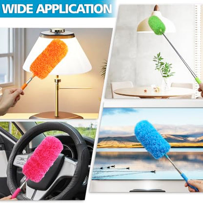 4 Pcs Washable Microfiber Feather Duster, with Extendable Pole and Bendable Head, Microfibre Cleaning Tool for Cleaning Office, Car, Computer, Furniture, Sofa, Blue,green,orange,red
