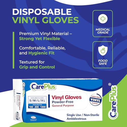CARE PLUS Latex-Free Vinyl Gloves Clear Extra Large Size 100 Count | Heavy Duty, Non-Sterile, Powder-Free, Rubber | Food Prep, Kitchen & Cleaning Gloves, Ideal for Professional Use - color: Vinyl Clear, size: X-Large