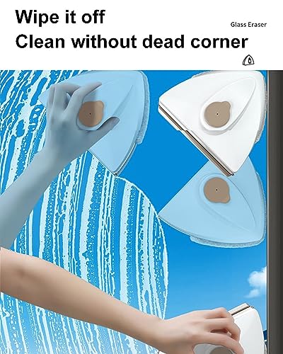 Magnetic Window Cleaner, Double Side Squeegee Window Cleaner, Glass Wiper Cleaning Tool, Triangular Magnetic Glass Washing Brush, for High-Rise and Car Glazed Windows 20-30mm
