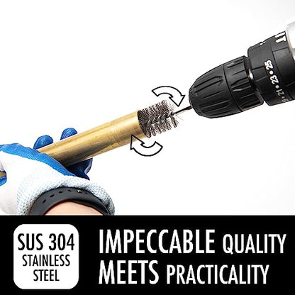 6pcs Copper Tube Pipe Cleaner, 1/2” 3/4” 1” Pipe Cleaning Brush Set, Stainless Steel Wire Bore Brushes for Power Drill, 1/4 Inch Hex Shank - style: 6pcs Standard