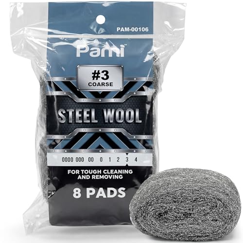 PAMI Pack of 8 Non-Scratch #3 Coarse Steel Wool Pads, Steel Wool Scrubbers, Metal Sponges for Tough Kitchen and Bathroom Cleaning - style: #3 - Coarse