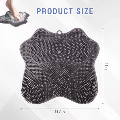 Silicone Foot Scrubber Mat for Shower Bath Foot and Back, Shower Feet Brush Pad with Wall-Mounted Suction Cups - color: Grizzly