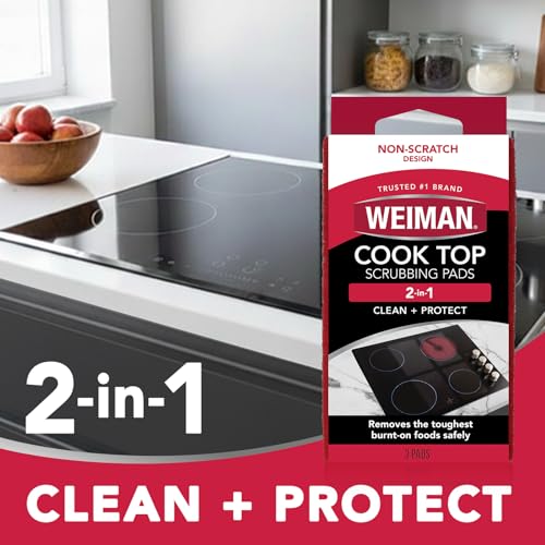 Weiman Cooktop Scrubbing Pads, 3 Count Scratch-Free Cleaning Pads for Cermaic, Glass Cooktop Surfaces, Removes Tough Burned-On Food & Residue