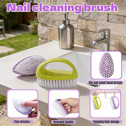 Fingernail Cleaning Brush 2 Pack, Heavy Duty Scrub Brushes with Hard Nylon Bristles for Deep Cleaning, Industrial Hand Brush for Mechanics Gardeners, Multi-Purpose Scrub for Hands Feet & Home