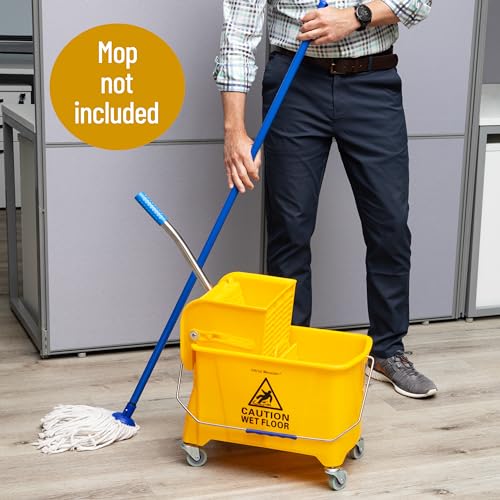 Mind Reader Mop Bucket with Wringer (Mop Not Included), 5.5 Gallon Cleaning Bucket with Wheels and Handle, Upward Press Wringer, Small Mop Compatible, Yellow - size: Mop Bucket Only