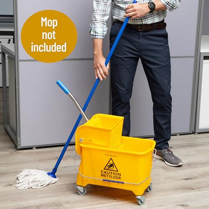 Mind Reader Mop Bucket with Wringer (Mop Not Included), 5.5 Gallon Cleaning Bucket with Wheels and Handle, Upward Press Wringer, Small Mop Compatible, Yellow - size: Mop Bucket Only