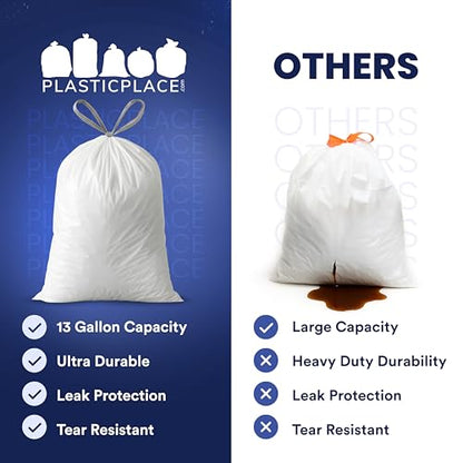 Plasticplace 13 Gallon Trash Bags â”‚ 1.2 Mil â”‚ White Drawstring Garbage Can Liners â”‚ 24" x 31", 200 Count (Pack of 1) - color: White, size: 200 Count (Pack of 1)