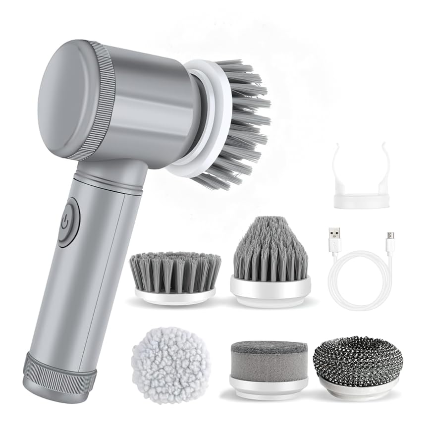 Electric Spin Scrubber, Cordless Bathroom Cleaning Brush IPX6 Waterproof with 6 Replaceable Heads, Power Scrubber for Bathtub, Tiles, Car Wash, Kitchen & Multi-Surface Home Cleaning