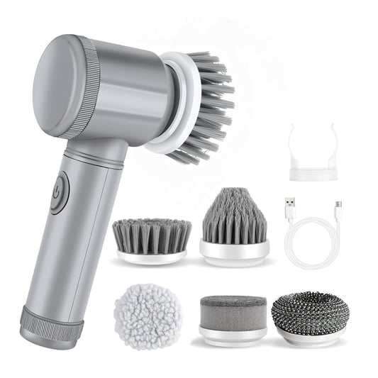 Electric Spin Scrubber, Cordless Bathroom Cleaning Brush IPX6 Waterproof with 6 Replaceable Heads, Power Scrubber for Bathtub, Tiles, Car Wash, Kitchen & Multi-Surface Home Cleaning