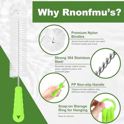 Rnoafmu Bottle Brush Cleaner Set of 3, 14 in Long Handle Water Bottle & Straw Cleaner Brushes for Washing Tumblers, Baby Bottles, Cup Lid Cleaning Brush