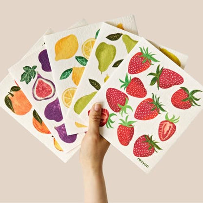 RECYCO Swedish Dishcloths for Kitchen | 5 Pack Fruit Grove Washable Dish Rags | Cellulose Reusable Cleaning Paper Towels | Absorbent Counter Dish Cloth Sponge Kitchen Wipes, 8" L x 7" W - color: Fruit Grove - 5 Pack