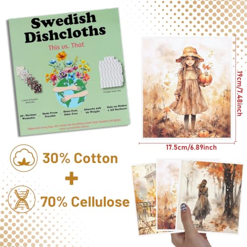 Fall Swedish Dishcloths for Kitchen, 6 Pack Autumn Reusable Cellulose Sponge Paper Towels Washable, Absorbent Fast Drying Swedish Dish Cloth for Home Cleaning - style: Autumn