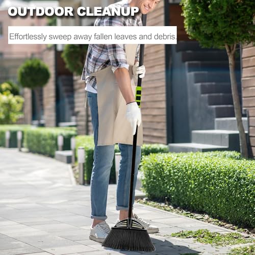 Four-Section Rod Long-Handled Broom,Heavy-Duty Broom, Angle Broom for Outdoor/Indoor（Black+Green4） - color: Black+green4