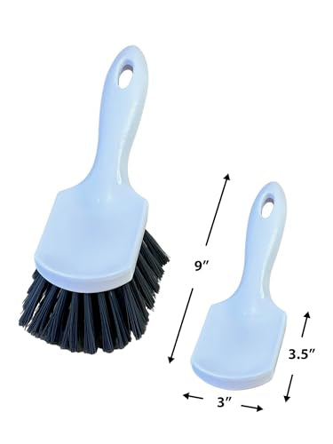 Short Handle Car Wheel and Tire Brush | Auto Detailing Car Wash Brush | Deep Cleaning Brush for Tires, Rims, Wheel Wells, Carpets, and Upholstery | Soft Bristles and Stiff Bristles | Pack of 2