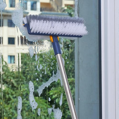 Generic Grout Scrub Brush with 42"" Long Handle Double-Sided Floor Scrub Brush V-Shape Grout Cleaner with Squeegee 180° Rotating for Tile Floors, Baseboards, Wall, Navy - color: Navy