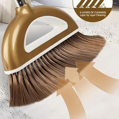 Broom and Dustpan Set, Long Handle Broom with Stand Up Dustpan Combo Set, Light Weight Stainless Steel Poles Stand Upright Dustpans and Broom Set, Broom with Dustpan for Home Kitchen Room - color: White