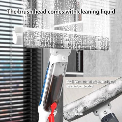 75'' Spray Squeegee for Window Cleaning with 4-Section Extension Pole, 4 in 1 Window Vacuum Squeegee Cordless Shower Squeeze for Glass Door and Tile with Sewage Collector and 5 Pads