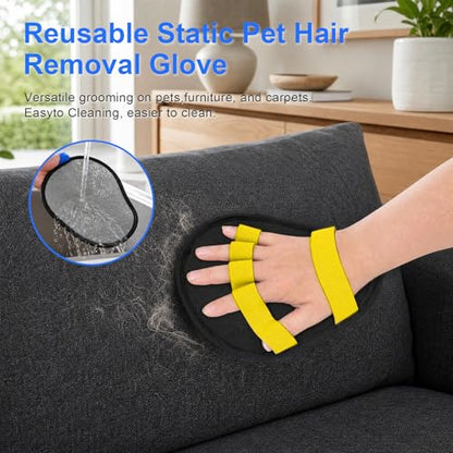 Upgraded Five-Finger Electrostatic Pet Hair Removal Gloves, Reusable Cat & Dog Hair Remover for Couch, Furniture, Carpet, Car Seat, Clothing - Magic Brush Pet Grooming Glove (Yellow) - color: Yellow