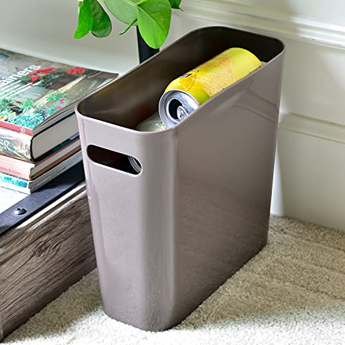 Youngever 1.5 Gallon Slim Trash Can, Plastic Garbage Container Bin, Small Trash Bin with Handles for Home Office, Living Room, Study Room, Kitchen, Bathroom (1 Pack Brown) - color: Brown